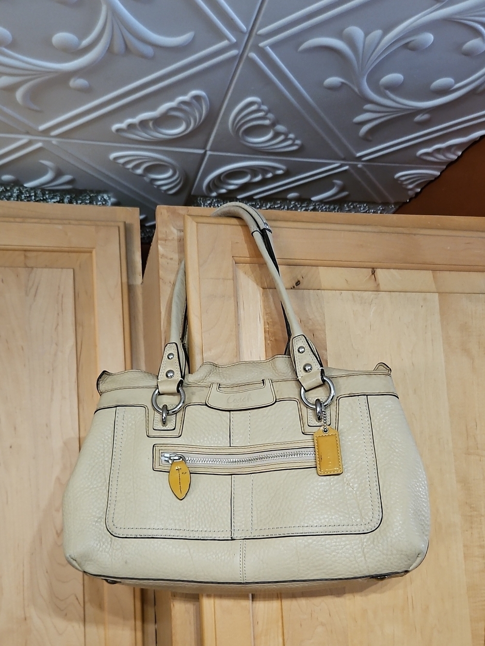 Vintage Coach Penelope Tan Pebbled Leather Carryall Satchel Shoulder Bag Y2K